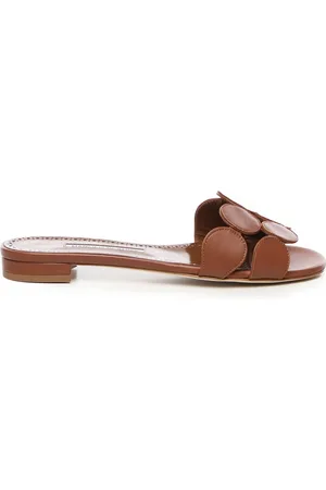 Manolo Blahnik Sko, Dame, Brun, 39 EU, Læder, Brune geometriske flade sandaler med rem