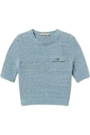Twin-Set Strik, Dame, Blå, XS, Bomuld, Kortærmet Strik Trøje