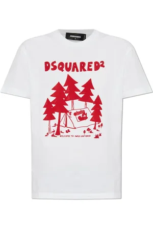 Dsquared2 Top, Dame, Hvid, S, Bomuld, T-shirt med logo og fløjlsfinish