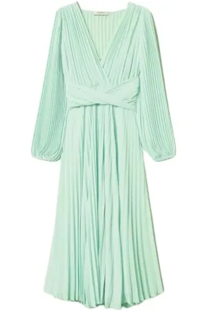 Twin-Set Kjole, Dame, Grøn, 2XS, Polyester, Georgette Plisseret Maxi Kjole