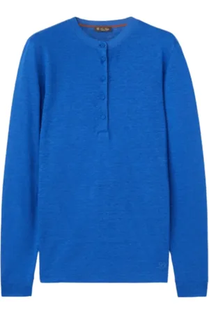 Loro Piana Strik, Dame, Blå, XS, Bomuld, Linen Jersey Strik Pullover