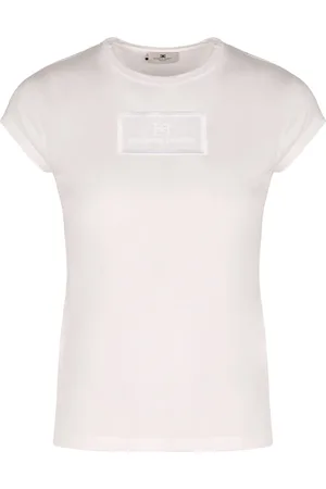 Elisabetta Franchi Top, Dame, Hvid, S, Broderet Logo Print T-Shirt