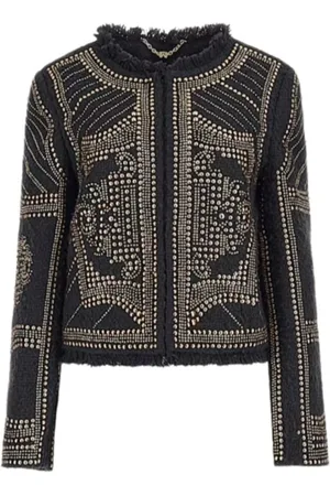 Guess Jakke, Dame, Sort, XL, Tweed, Besat Sort Tweed Cropped Jakke med Nitter