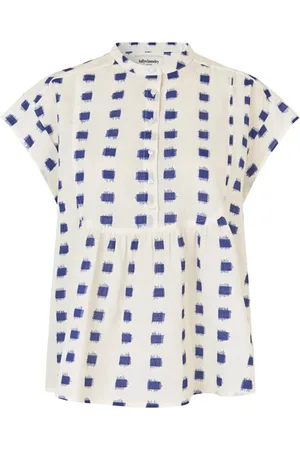 Lollys Laundry Bluser & Skjorter, Dame, Flerfarvet, S, Bomuld, Håndmalet Blå Print Top