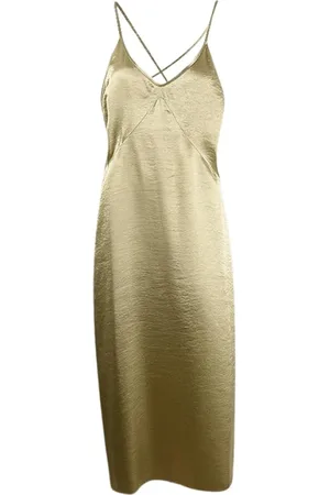 Dsquared2 Kjole, Dame, Grøn, 2XS, Satin, Grøn Satin Lang Kjole med Krydsede Rygstropper