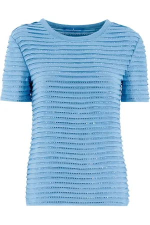 ERMANNO SCERVINO Top, Dame, Blå, XS, Bomuld, Crystal-besat strikket T-shirt