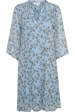 Part Two Kjole, Dame, Blå, XL, Denim, Faded Denim Scattered Flower Kjole
