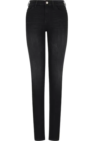 Emporio Armani Jeans, Dame, Sort, W26, Denim, Slim Fit Denim Jeans med Broderet Logo
