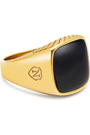 Nialaya Tilbehør, Herre, Gul, 66 MM, Uld, Guld Signet Ring med Sort Onyx