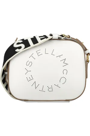 Stella McCartney Taske, Dame, Hvid, ONE SIZE, Uld, Logo Perforeret Crossbody Taske med Rem