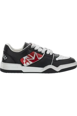 Dsquared2 Sko, Herre, Sort, 45 EU, Læder, Sort Distressed Logo Heel Læder Sneakers