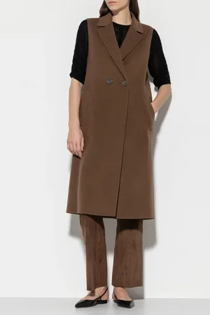 Luisa Cerano Jakke, Dame, Brun, XL, Uld, Brun uldblanding lang vest