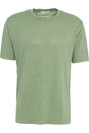 Daniele Fiesoli Top, Herre, Grøn, XL, Linned, Grøn Linned T-shirt Rund Hals Korte Ærmer