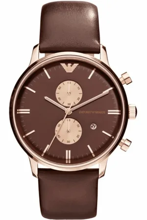 Emporio Armani Tilbehør, Herre, Gul, ONE SIZE, Læder, Rustfrit stål læderur