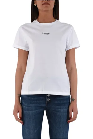 Dondup Top, Dame, Hvid, L, Bomuld, Bomuldsjersey T-shirt med broderi
