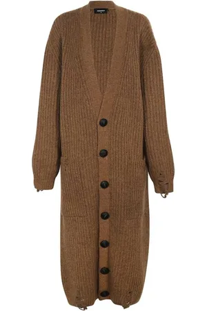 Dsquared2 Strik, Dame, Brun, M, Uld, Distressed Strik Cardigan