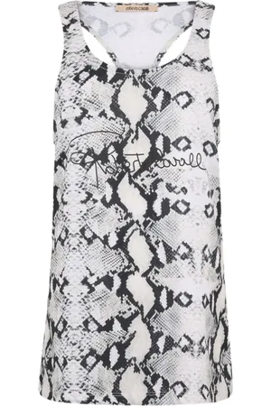 Roberto Cavalli Top, Dame, Hvid, XS, Bomuld, Python-Effekt Racerback Tank Top