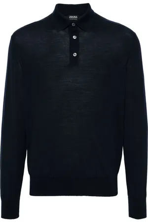 Ermenegildo Zegna Top, Herre, Blå, L, Uld, Luksuriøs Polo Shirt i Uldstrik