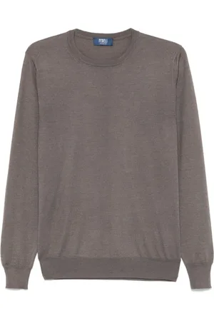 FEDELI Strik, Herre, Brun, XL, Cashmere, Brun Cashmere-Silke Blend Sweater