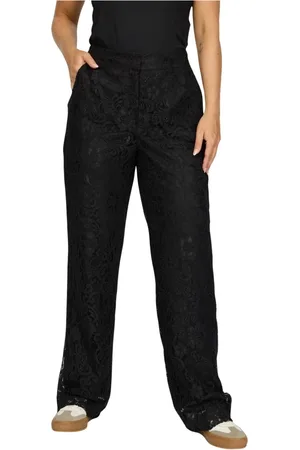 2-Biz Bukser, Dame, Sort, S, Polyester, Sort Blonde Bredtaljede Bukser med Blonde