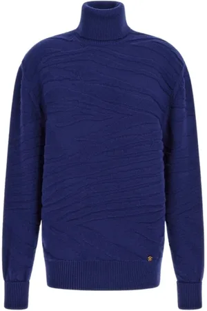 Roberto Cavalli Strik, Dame, Blå, XS, Uld, Mørkeblå Turtleneck Sweater Kvindelig