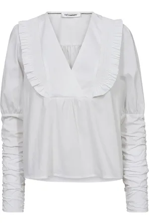 Co`Couture Bluser & Skjorter, Dame, Hvid, L, Bomuld, Bluse med flæser og rynkeeffekter