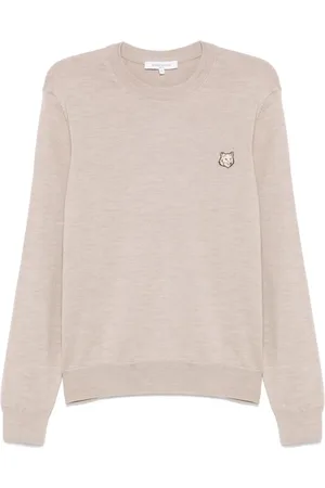 Maison Kitsuné Strik, Herre, Grå, S, Tyl, Ribstrikket sweater med rund hals