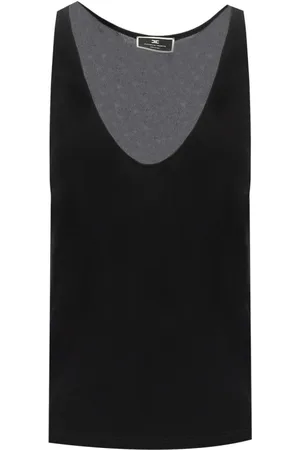Elisabetta Franchi Top, Dame, Sort, M, Sort Jersey Top med Broderet Logo