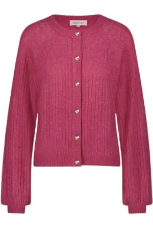 Fabienne Chapot Strik, Dame, Lyserød, XS, Bomuld, Luksuriøs Snoet Cardigan med Hjerteknapper