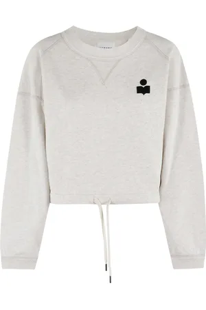 Isabel Marant Sweathshirts & Hoodies, Dame, Grå, 2XS, Bomuld, Ecru Boxy Sweater med Velvet Logo