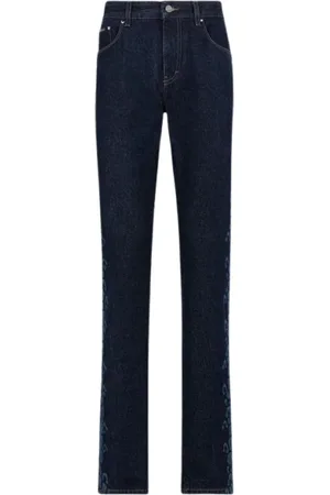 Roberto Cavalli Jeans, Herre, Blå, W30, Bomuld, Animal Print Straight-Leg Jeans