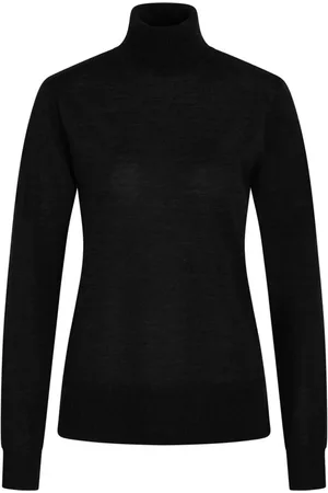 Bruuns Bazaar Strik, Dame, Sort, L, Uld, Sort Ribstrikket Sweater med Høj Hals Charlenebbroll