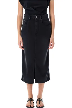 Isabel Marant Nederdel, Dame, Sort, S, Denim, Sort Denim Midi Nederdel med Slids