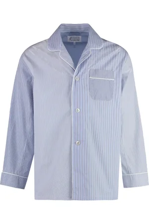 Maison Margiela Nightwear & Lounge, Herre, Blå, 2XL, Bomuld, Color Block Bomulds Pyjamaskjorte