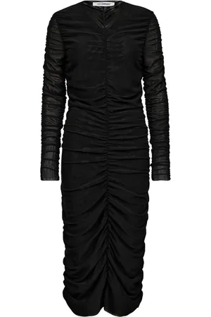 Co`Couture Kjole, Dame, Sort, M, Rynket Mesh Kjole i Sort