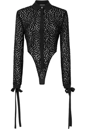 Roberto Cavalli Top, Dame, Sort, 2XS, Tyl, Polka-Dot Skjorte-Style Body