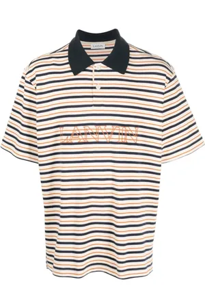 Lanvin Top, Herre, Flerfarvet, M, Bomuld, Stribet Polo Shirt med Logo Broderi