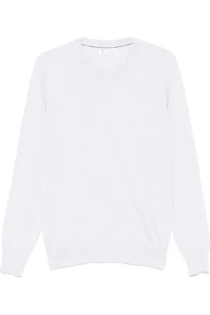 Brunello Cucinelli Strik, Herre, Hvid, 3XL, Cashmere, Luksuriøs Crew Neck Strik