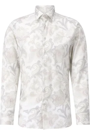 Etro Skjorte, Herre, Hvid, 3XL, Bomuld, Paisley Mønstret Bomuldsskjorte