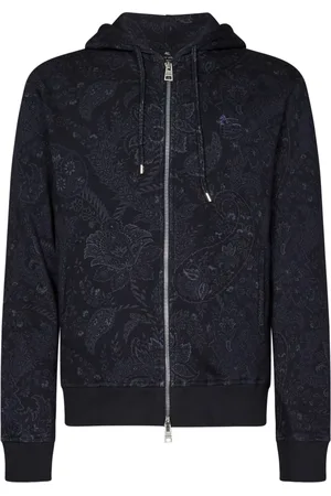 Etro Sweathshirts & Hoodies, Herre, Blå, 2XL, Bomuld, Blå Blomstret Paisley Zip-Up Sweater