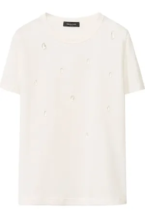 Fabiana Filippi Top, Dame, , S, Bomuld, Rocks Beading Kortærmet Basic T-Shirt