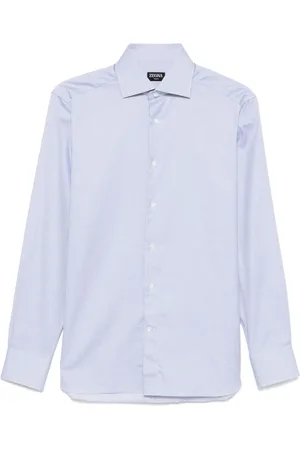 Ermenegildo Zegna Skjorte, Herre, Blå, L, Bomuld, Cotton Micro-Pattern Dress Shirt