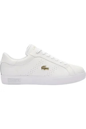 Lacoste Sko, Dame, Hvid, 41 1/2 EU, Uld, Elegante Gyldne Sneakers Powercourt 2.0