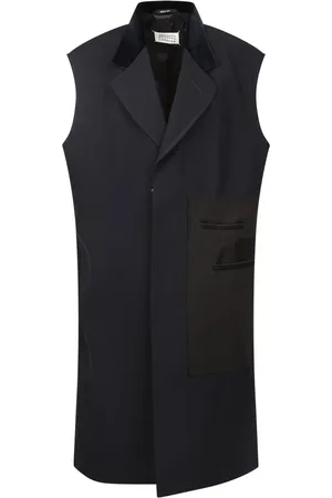 Maison Margiela Jakke, Dame, Blå, XS, Uld, Stilfuld blå gilet med kontrastpaneler