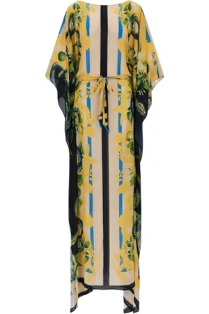 Roberto Cavalli Kjole, Dame, Flerfarvet, XL, Citron Slange Print Kaftan Kjole