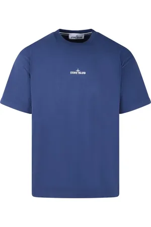 Stone Island Top, Herre, Blå, S, Bomuld, Grafisk Print Crewneck T-shirt
