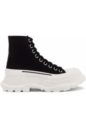 Alexander McQueen Sko, Dame, Sort, 41 EU, Bomuld, Hvide Lærred High-Top Baseballstøvler