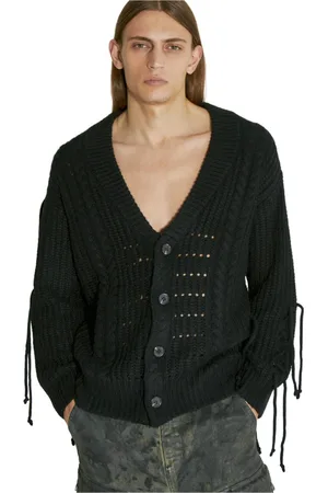 Guess Strik, Herre, Sort, M, Uld, Kabelstrikket cardigan med bindebånd