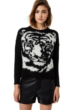 Liu Jo Strik, Dame, Flerfarvet, S, Uld, Blød sweater med tigerprint