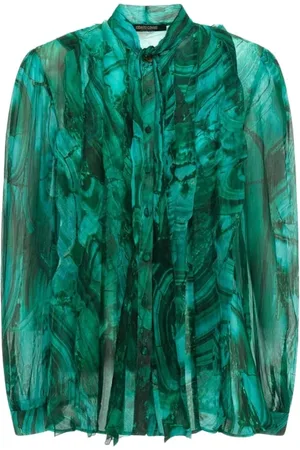 Roberto Cavalli Bluser & Skjorter, Dame, Grøn, L, Silke Malakit Print Bluse